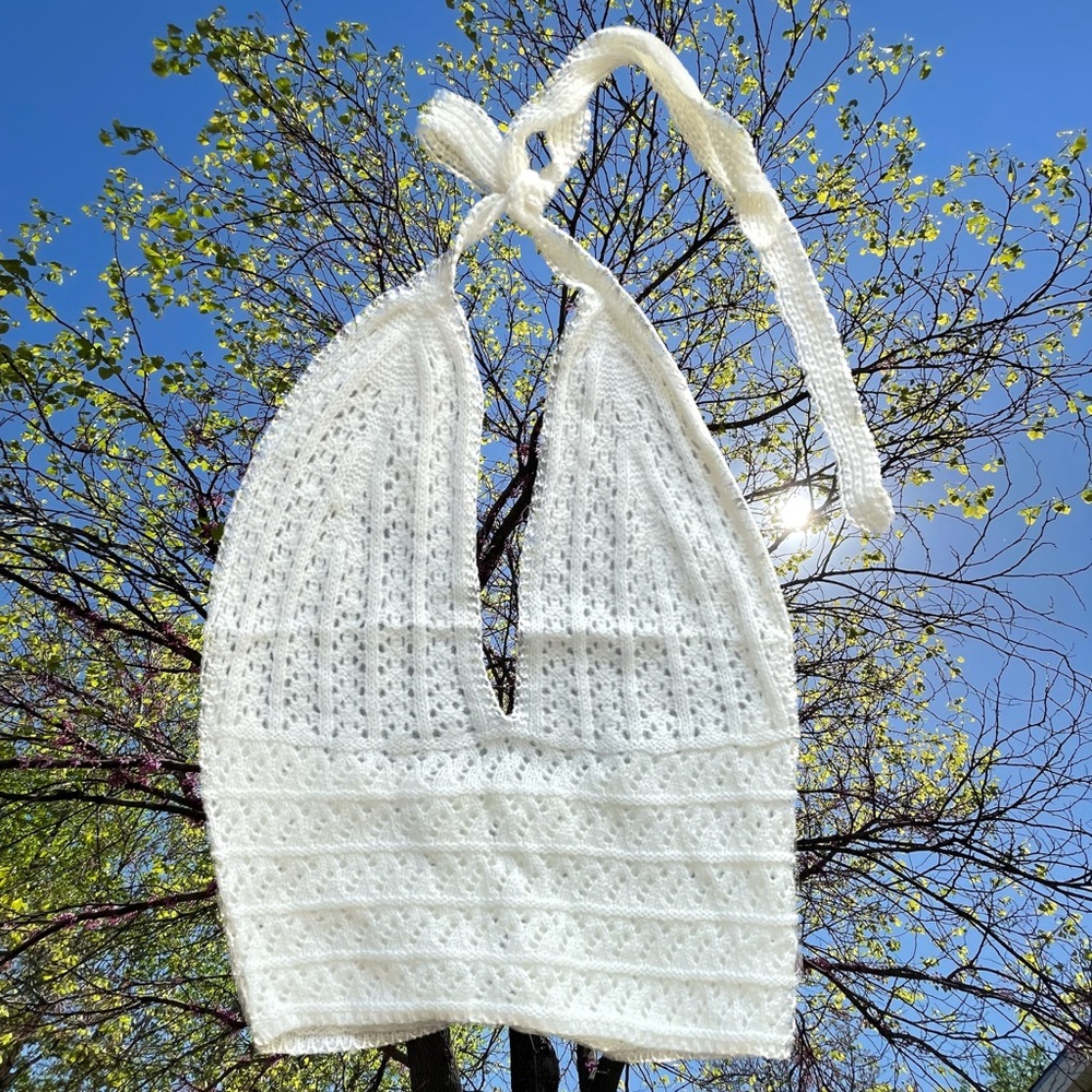 white crochet halter top